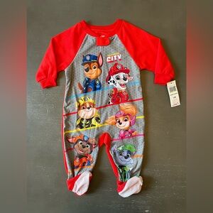 12m Toddler Paw Patrol Red and Gray Kids Footed One-Piece Pajamas